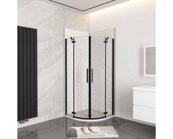 90x90x195cm Kwartronde douchecabine,dubbele draaideur,hoek-instap douchecabine,6mm helder veiligheidsglas,antikalk,mat zwarte frame