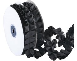 9.14M 25Mm Zwart Satijn Ruche Trim Geplooide Kant Stof Lint Vintage Dubbelzijdig Verzamelde Ruches Rand Applique Trimmen Voor Naaien Maken Craft Party Verjaardag Jurk Doek Diy Supply