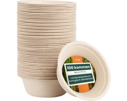 96 Suikerriet Bagasse Kommetjes (500ml) - Soepkommen, Schaaltjes - Milieuvriendelijk, Biologisch Afbreekbaar & Composteerbaar
