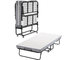 96.5 x 35 x 115.8 cm Eenpersoons Opklapbed, Met Traagschuimmatras Van 4 Inch En Stevig Metalen Frame, Draagbaar Met Wielen, Max. 204 kg Draagvermogen, Wit