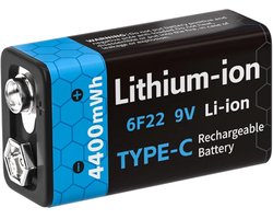 9V Li-ion Oplaadbare Batterij Blokbatterij 1200mAh Topcapaciteit - Type-C USB Batterij lithium Voor Multimeter Microfoon Speelgoed met USB-C Oplaadkabel