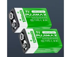 9V USB-C oplaadbare Li-ion batterij met een capaciteit van 1200 mAh. ( 2 st )