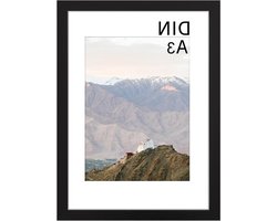 A3 Fotolijst 297 x 42 cm - Van Hout met Witte Kussens - Geschikt voor A3 / A4 Print - Waardevolle Herinneringen Bewaren! (Zwart)