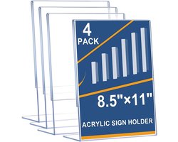 A4 Acrylic Display Holder - Set van 4 - Transparant Plexiglas met Side Load Ontwerp voor Menus - Brochures - Menu Card Houder & Tafel Display in Restaurant - Kantoor & Café
