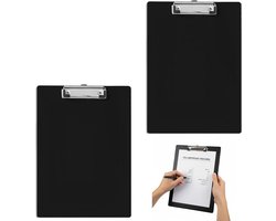 A4 Clipboard Set van 2 Stuks - Zwart Plastic Schrijfbord met Rubberen Klem voor 80 Bladen - Ideaal voor Kantoor, Werkplaats en Mobiel Schrijven
