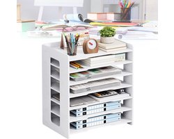 A4 Desk Organizer voor een Opgeruimd Bureau met 7 Vakken voor Papier, Pennen en Documenten (Wit)