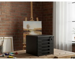 A4 Documenten Organizer met Slot – 5-Laags Bureau Ladeblok voor Kantoor & Thuis – Multifunctionele Opbergkast met Moderne Look – Kunststof Archiefkast met Schubladen – Zwart – Industrialhome