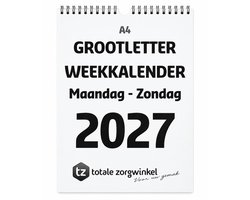 A4 GROOTLETTER Weekkalender 2027 - Kalender Slechtzienden - Totale Zorgwinkel - Extra dik Papier - Drukt niet door