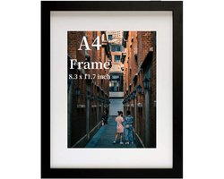 A4 Houten Foto Lijst - Picture Frame voor 21 x 29.7 cm Foto - Wanddecoratie met Transparant Plexiglas en Muurbevestiging voor Hangende Portret of Landschap (Zwart)