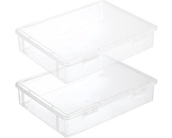 A4 Storage Boxes (2 Pack), Plastic Multi-Function Storage Box with Lockable Lids, Large Clear Plastic Box Container - ShopVlot
