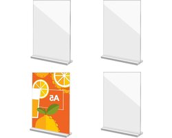A5 Acryl Plaque Houder - 4 Stuks Tafelstandaard voor Menu's, Documenten en Kaarten in Restaurants en Kantoor