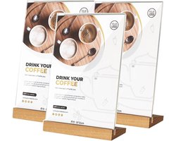 A5 Acryl Shield Houder - Slim Back Design - L Vorm - Duidelijke Acryl Frame - Houten Basis - Tafel Menu Display Stand - Flyer Display voor Bureau Weergave
