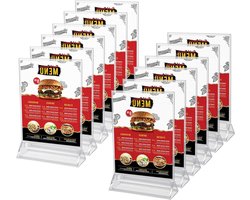 A5 Bord Houder (12 Pak) - L16 x H24,5 cm - Helder Plastic Dubbelzijdige Verticale Tafel Display Houders - Restaurant Menu Kaart, Fotolijst & Advertentie Poster Standaard