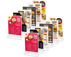A6 Bord Houder (12 stuks) - L11 x H19,5 cm - Dubbelzijdige Verticale Tafel Display Houders - Restaurant Menu Kaart, Fotolijst & Poster Standaard - Transparant Plastic - Geschikt voor Horeca en Evenementen
