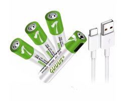 AA + AAA USB Oplaadbare Batterijen – 4 Stuks – 1.5V – Inclusief USB-C Kabels – Duurzame Li-ion Keuze – AA: 2600 mWh | AAA: 750 mWh