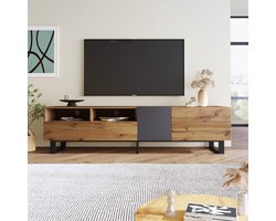 Aafinity Minimalistische Houten Tv-kast – Tv-meubel – Houten Tv-standaard – Tv-meubel Met 3 Kasten En Open Planken – Entertainmentconsole Voor Tv's Tot 80 Inch