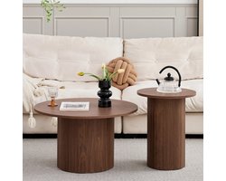 Aafinity Salontafel – Set van 2 Ronde Scandinavische Houten Tafels – Woonkamer & Slaapkamer – Donker Walnoot