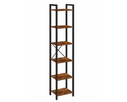 AALVERO - Industriële Boekenkast – Vakkenkast – Displaykast - Woonkamer - 5 Open Vakken – Metaal & Hout – 186 × 40 × 30 cm – Bruin