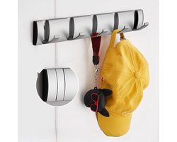 Aan de muur bevestigde kapstok, zwevende deur, kapstok met uitschuifbare haken, aluminium ruimtebesparende hangers, haakrail voor entree, badkamer, hoed, handdoek - zilver-5 haken