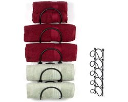 Aan de muur te bevestigen handdoekrek, opbergruimte voor badhanddoeken, houder voor hangende handdoeken, individuele handdoekhouder met 5 niveaus en 10 haken, duurzaam metalen badkameraccessoire, aan de muur te bevestigen wijnrek (zwart)