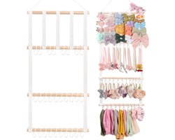 Aan de muur te bevestigen opbergrek voor haaraccessoires voor kinderen - Opbergrek voor haaraccessoires voor kinderen, wanddecoratie - Geschikt voor de kinderkamer en meisjeskamer - Wordt geleverd met 30 haken