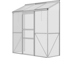 Aanbouwkas-schuifdeur-dakraam-polycarbonaat + aluminium-kleur: zilver-192 x 68 x 196 cm
