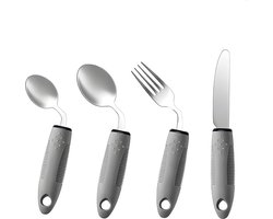 Aangepast Bestek - Set van 4 - Buigbestek - Ergonomisch - Rubber+RVS - Buigbaar aangepast bestek - Comfort Grips bestek - Ergonomisch bestek - Geschikt voor reuma, handtremoren en handzwakte - Grijs