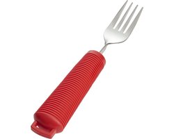 Aangepast dik bestek, Vork. Verdikt handvat met soft grip. Buigzaam / Buigbaar. Rood