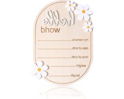 Aankondigingsbord Baby - Houten Bord 15x10,5cm - Hello World - Babynaam - Geboorte - Ziekenhuis - Kinderkamer
