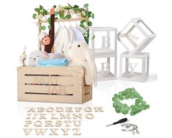 Aanpasbare houten babyshower krat kast - rustieke mand cadeau voor jongens en meisjes - kinderkamer organizer en foto-ready aandenken display