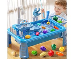 Aanrechtspeelgoed voor peuters 3-5 - Speelgootsteen met stromend water - Watertafel voor kinderen van 4-8 jaar - Visspel - Strand Buitenspeelgoed Doen alsof rollenspel speelgoed voor jongens meisjes- blauw
