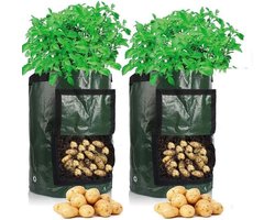 Aardappelkweekzak, 35 x 45 cm, duurzame stof, 10 liter plantenpotten met klep en handvat, 55 liter, 2 stuks