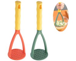 Aardappelstamper - handmatige stamper - keukenstamper - krasvast en antiaanbak - keukengereedschap - 2 stuks - hoogwaardig PP-materiaal - stamper - 28x9,5x9,5cm - groen en oranje - multifunctioneel - praktisch