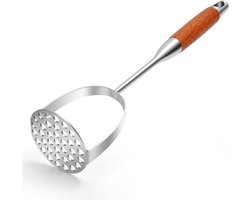 Aardappelstamper met houten handvat, dubbele boog voor eenvoudig pureren, 304 roestvrij staal, uit één stuk vervaardigde aardappelstamper, keukengereedschap voor avocado en bonen
