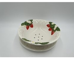 Aardbeien-test middel Ø 23 cm schaal wit rood groen | TR14 | Piccobella Italiaans Servies