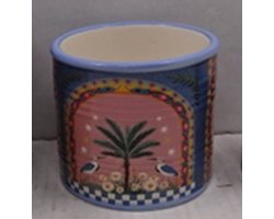 Aardewerk bloempot palm bird 13,6x13,6x11,8cm