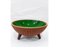Aardewerk patroon Fruit en Saladeschaal 3 poten kom handgemaakt groen 25cm