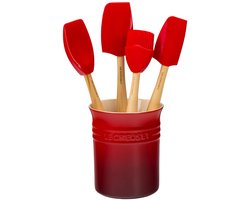 Aardewerk pot voor keukengerei - set van 4 spatels - kersenrood - geëmailleerd aardewerk