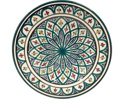 Aardewerk Schaal 35 cm groen met blauw - Handmade