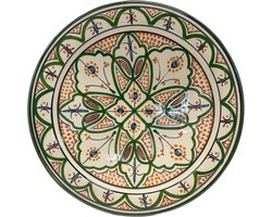 Aardewerk Schaal 35 cm groen oranje tinten