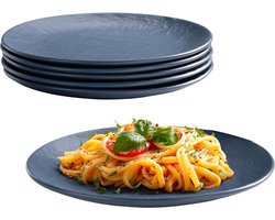 Aardewerk servies voor 6 personen - Bordenset 6-delig - Compact en stapelbare dinerborden - Blauw borden set