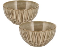 Aardewerk Soepkommen Zonder Oor - Set van 2 - Schalen Set 14 cm - Ramen Kom – Kommen en Fruitschaal voor Soep, Noodles, Salade, Ontbijt en Snacks