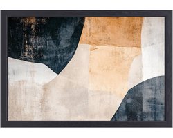 Aardse abstracte vormen compositie - Abstract schilderij op canvas - Kunstwerk vormen - Abstracte kunst - Canvas muurdecoratie met lijst - Wanddecoratie woonkamer - canvas met baklijst 70x50 cm