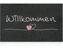 AAZZKANG Welkom Deurmat Buiten Deurmat Binnen met Duurzame Antislip Rubberen Achterkant Ultra Absorberend Modder Gemakkelijk te Reinigen Voordeur Entreemat Zwart