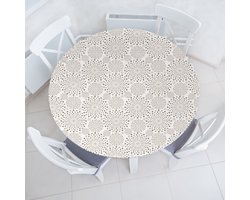 ABAKUHAUS Abstract Elastisch Rond Tafelkleed, Bloemdecoratiepatroon, Allround Elastisch Stoffen Tafelkleed, 100 cm - 110 cm, Tan Taupe Beige