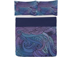 ABAKUHAUS Abstract Microfiber Bedspreiset, Ocean Inspired Paisley, Zacht beddengoed met kussenslopen en quilt, 264 cm x 220 cm, Paarsblauw