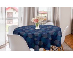 ABAKUHAUS abstract rond tafelkleed, moderne stippen, cirkelvormige tafelkleedbedekking voor eetkamer keukendecoratie, 150 cm, lichtblauw marineblauw
