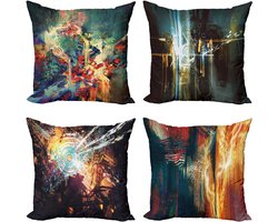 ABAKUHAUS Abstract Sierkussen Kussenhoes 4 er Set, Surreale Formen en Gestalten, Modern Accent Dubbelzijdige Digitale Print, 50 x 50 cm, Meerkleurig