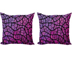 ABAKUHAUS Abstract Sierkussenhoes Set van 2, Grafik-Buntglas, Modern Accent Dubbelzijdige Digitale Print, 40x40, Violet Magenta en Zwart