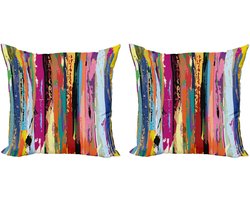 ABAKUHAUS Abstracte decoratieve kussenhoezen, 2-pack, levendig regenboogdesign, moderne accenten, dubbelzijdige digitale print, 60x60 cm, veelkleurig